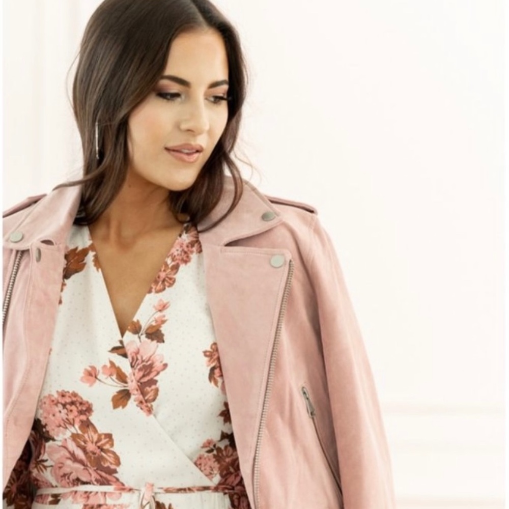 NWOT Rachel Parcell Suede Moto Jacket Blush Moto Suede SZ Large